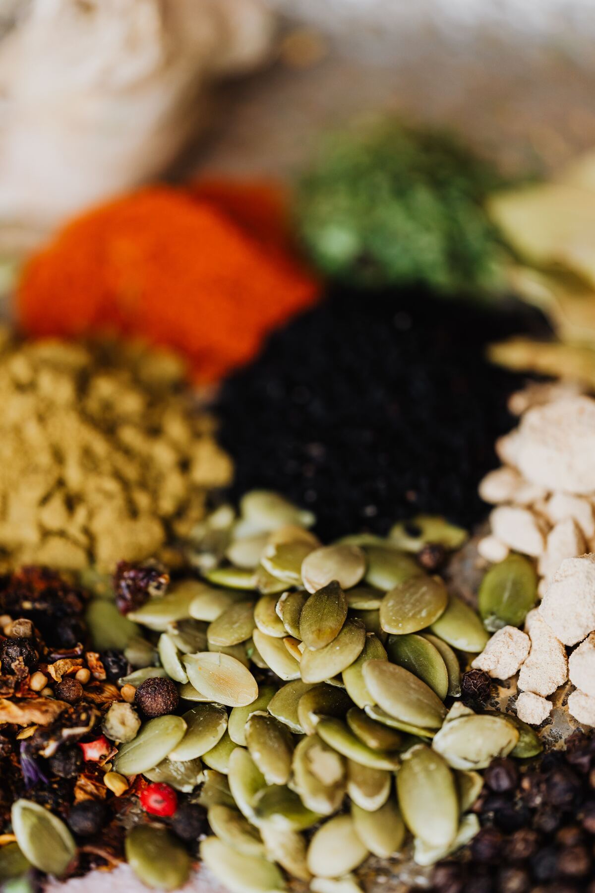 A mix of colourful seeds ready for soaking